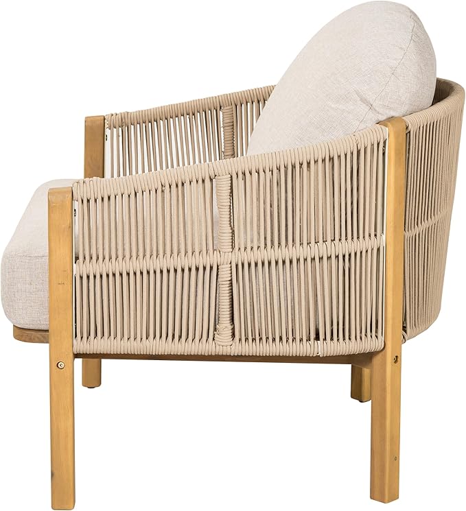 Christopher Knight Home Grotta Acacia Wood Patio Accent Chair Set of 2, Wooden Lounge Chair Outdoor - Photo 8