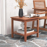 RELAX4LIFE Adirondack Outdoor Side Table - 2-Tier Acacia Wood Square End Tables w/Slatted Tabletop & Shelf for Garden - Photo 7