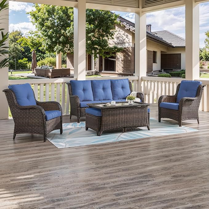 HUMMUH Outdoor Furniture 6 Pieces Patio Furniture Set Wicker Outdoor Sectional Sofa with 2 Patio Chairs, Ottomans - Photo 1