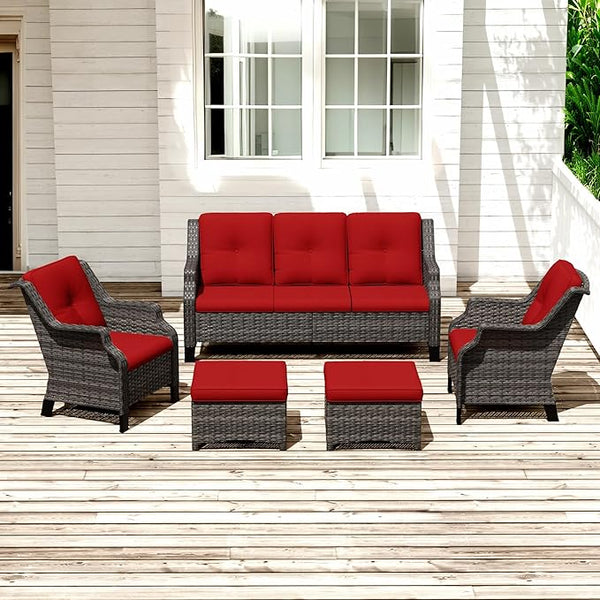Patio Furniture Set 5 Pieces, Outdoor Wicker Furniture with Coffee Table and Side Table - Photo 1