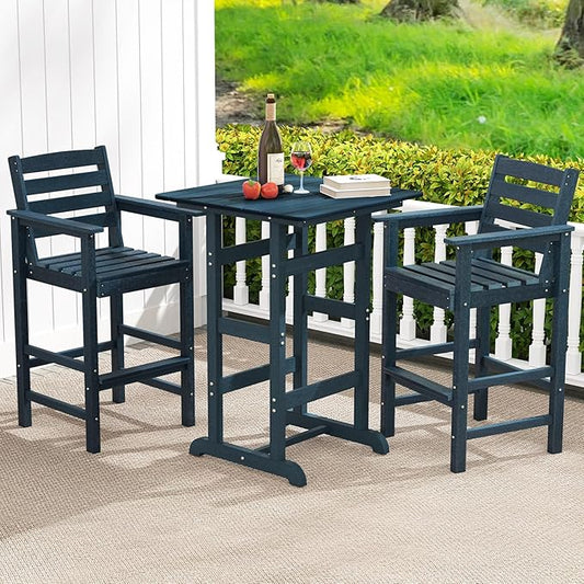 Giantex 29” Bar Stools Set of 2, HDPE Barstools w/Back, Armrests & Footrests, Max Load 330Lbs, Counter Height Bar Stools, Adirondack Chair for Patio Balcony Outdoor Bistro Set, Navy