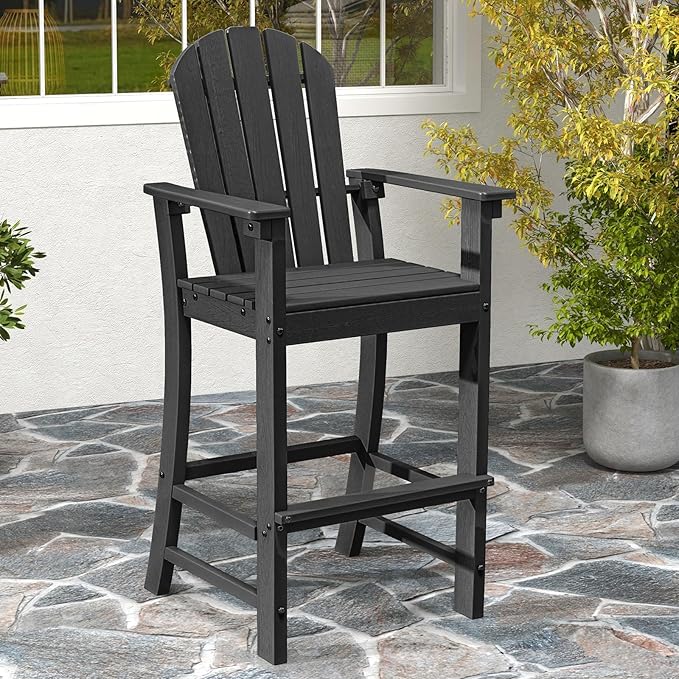 Tangkula Outdoor Tall Adirondack Chair 30 Inches Seat Height, HDPE Bar Height Patio Chair with High Backrest - Photo 5