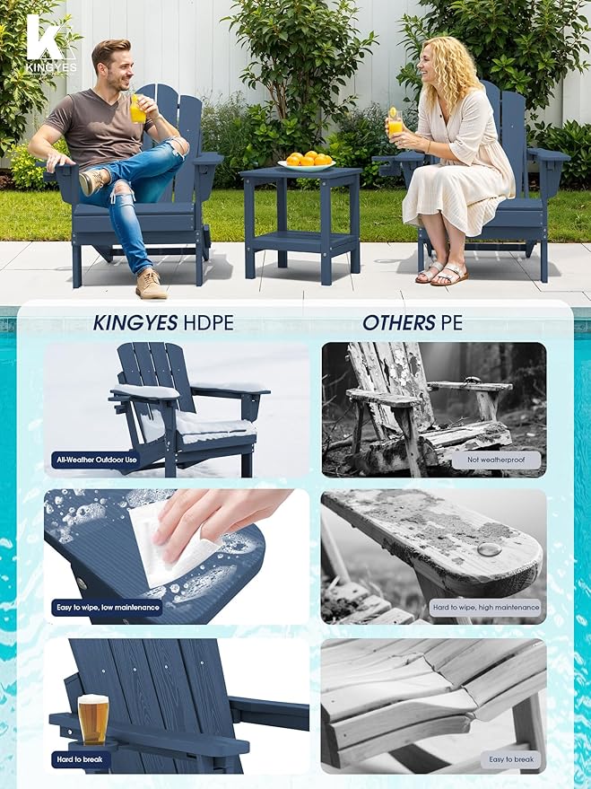 KINGYES Adjustable Folding Adirondack Chairs Set of 2, 3-Position Reclining Adirondack Chair with Cup Holder - Photo 7