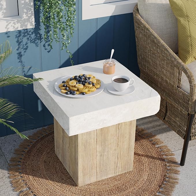 SUNBURY Outdoor Concrete Coffee Table, 20" W Patio Dining Table, Outdoor MgO Table Square in Antique Beige Coffee Table for Patio, Garden, Backyard