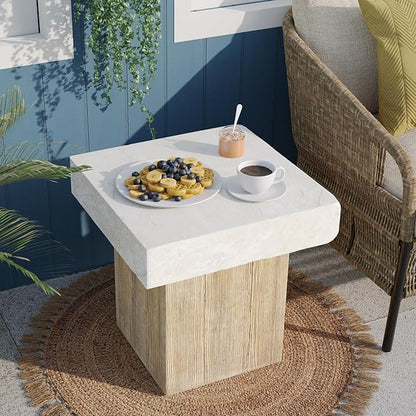 SUNBURY Outdoor Concrete Coffee Table, 20" W Patio Dining Table, Outdoor MgO Table Square in Antique Beige Coffee Table for Patio, Garden, Backyard