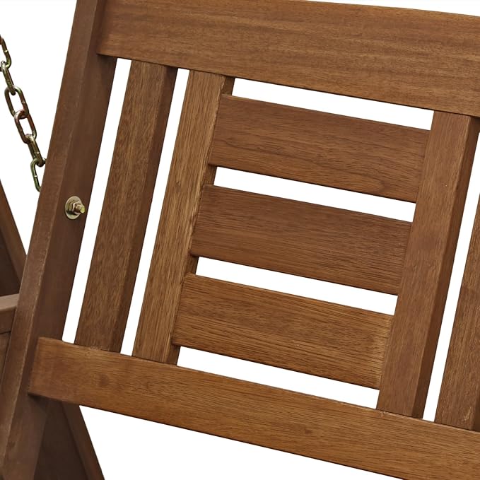 Furinno TIOMAN Porch Swing, Outdoor Hanging Wooden Swing with Stand in Teak Oil, Light Wood - Photo 5