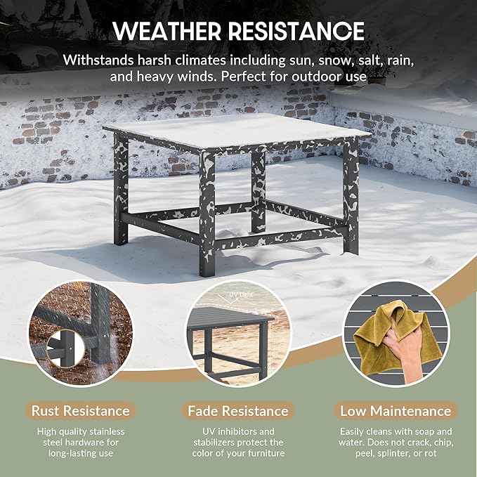 WestinTrends Malibu Low Outdoor HDPE Square Patio Coffee Table, Gray - Photo 4