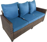 Rattan Outdoor Sofa 3-Seater - PE Woven Patio Couch with Waterproof Blue Cushions, Heavy-Duty Steel Frame for Garden - Photo 7