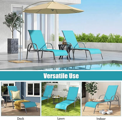 Tangkula Outdoor Lounge Chairs Set of 2, Patio Chaise Lounge with Adjustable Backrest, Reclining Pool Lounge Chairs for Outside with Heavy Duty Steel Frame for Beach, Yard, Balcony, Poolside