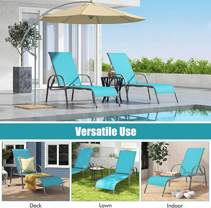 Tangkula Lounge Chair Outdoor, Patio Chaise Lounge with Adjustable Backrest, Reclining Pool Lounge Chair for Outside with Heavy Duty Steel Frame, Suitable for Beach, Yard, Balcony, Poolside