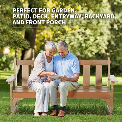 nalone Outdoor Bench, HDPE All Weather Patio Bench Load up to 800 Lbs, 2-Person Garden Bench Rot-Proof Fade Proof for Patio, Porch, and Park (Teak)