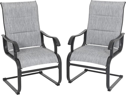 NUU GARDEN Set of 2 Patio Dining Chairs All Weather Outdoor Padded Textilene Chairs with High Back and Spring Motion Design Breathable Outdoor Dining Chairs for Deck Lawn Backyard Grey
