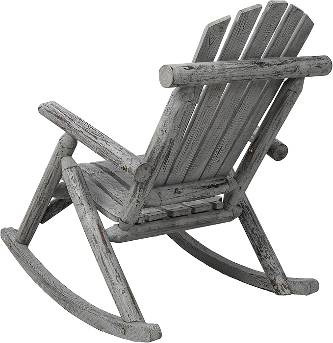 Patio Wooden Rocking Chair, High Back Wood Rocker Accent Chairs, Durable Porch Rocker Chair with Wide Seat, Patio Rockers for Outdoor & Indoor, Garden, Porch (Vintage Grey)