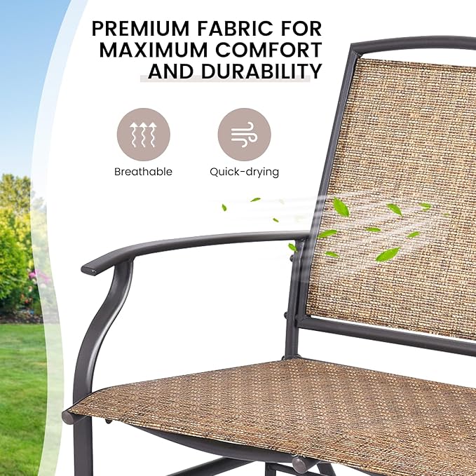 Giantex Patio Glider Bench, 400 Lbs Capacity, Steel Frame, Brown, Outdoor Swing Chair, 2-Person Loveseat, Back Support, Ergonomic Design, Superior Fabric, Natural Style