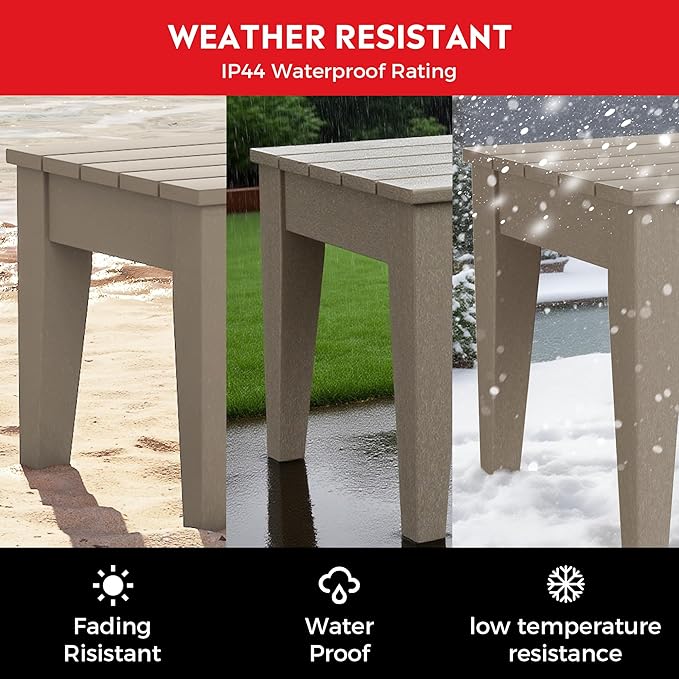 Costaelm Small Outdoor Side Table, Patio End Table Weather Resistant Outdoor Coffee Table, Square Conversation Table for Indoor, Porch, Balcony, Garden, Poolside, Deck, Weathered Wood