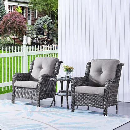 HUMMUH 5 Pieces Patio Bistro Set Wicker Patio Chairs Set of 2 with Ottomans and Side Table Rattan Outdoor Furniture Conversation Set for Yard,Garden,Porch…