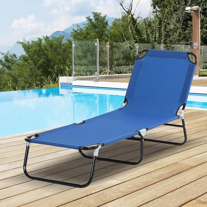 Outsunny Folding Chaise Lounge Pool Chairs, Outdoor Sun Tanning Chairs with 5-Level Reclining Back - Photo 2