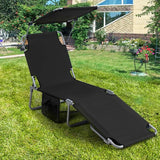 Giantex Tanning Chair, Patio Chaise Lounge Chair with 5 Adjustable Position, Shade Canopy, Storage Pocket, Camping Cot - Photo 8