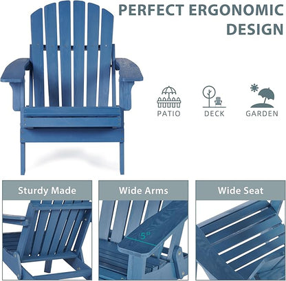 Oversized Wooden Folding Adirondack Chair with Pre-Assembled Backrest and Seat Board, Lounge Chair for Outdoor Patio Garden Lawn Backyard Firepit Deck Pool Beach