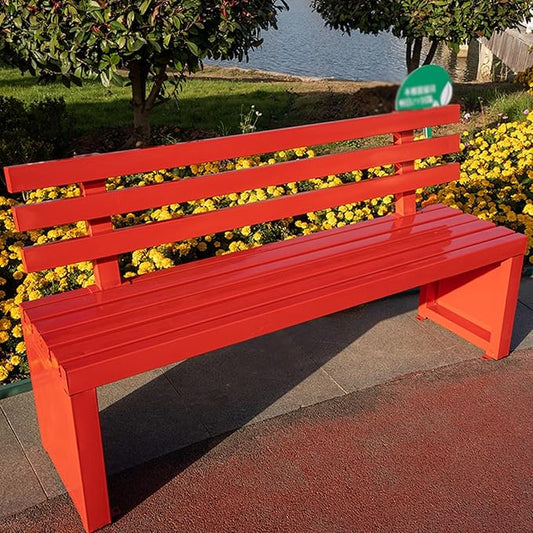 Outdoor Benches Outdoor Metal Garden Bench Patio Bench for Outside Park Picnic Yard Front Porch Backyard Weatherproof with Backrest(Red,100cm/39in)
