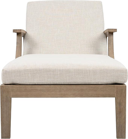 SAFAVIEH Couture Outdoor Patio Furniture Collection - Martinique Chaise Lounge Chair, Natural Teak Solid Wood with Removable Beige Cushions (CPT1066A)