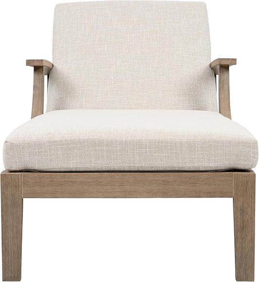 SAFAVIEH Couture Outdoor Patio Furniture Collection - Martinique Chaise Lounge Chair, Natural Teak Solid Wood with Removable Beige Cushions (CPT1066A)