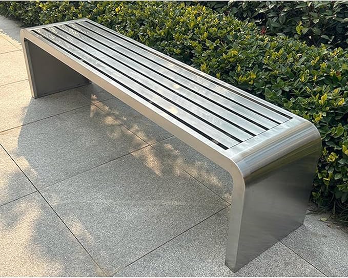 Modern Outdoor Benches Weatherproof Backless Front Porch Bench Metal Garden Benches for Outdoors Sturdy Steel Frame Patio Benches for Outdoors, Backyard, Lawn(Silver,100cm(39.37in))