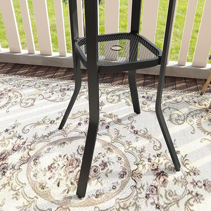 VICLLAX 35.5" Round Outdoor Bar Table, Bar Height Patio Table with Adjustable Umbrella Hole for Balcony, Grey Wood-Like