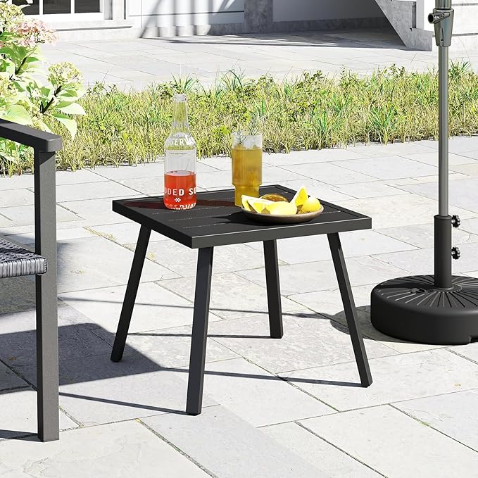 C-Hopetree Small Metal Outdoor Coffee Side Table for Outside Patio, Square, Black - Photo 7