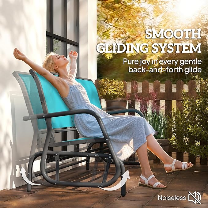 Outsunny 3-Person Patio Glider Bench, Outdoor Porch Glider Swing with 3 Seats, Breathable Mesh Fabric, Metal Frame, Blue - Photo 4