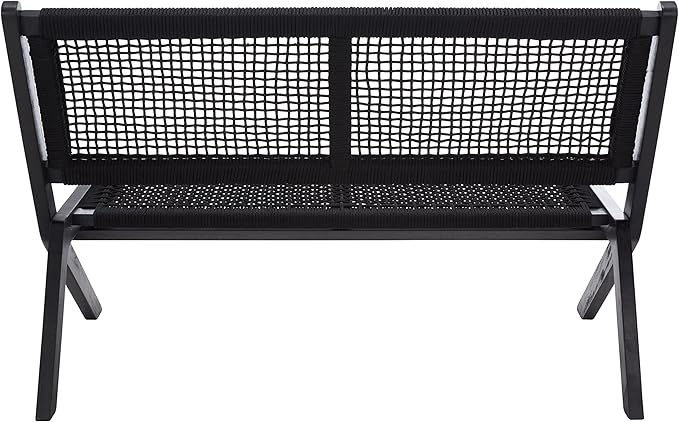 SAFAVIEH Outdoor Collection Kobina Black Acacia Wood/Black Rope Foldable Bench - Photo 5