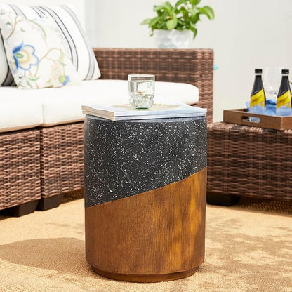Giltzhome 17.25" H Decorative Garden Stool Set of 2, Faux Terrazzo End Table Planter Stand Accent Table for Garden Patio Lawn Home Indoor Outdoor, Black