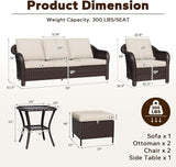 6 Piece Patio Wicker Conversation Set, All-Weather Use Outdoor Wicker Sofa with 2 PE Rattan Ottomans, 2 Chair - Photo 2