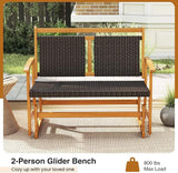 HAPPYGRILL Outdoor Glider Bench Acacia Wood Porch Glider with Rattan Seat and Backrest, Curved Armrests - Photo 9