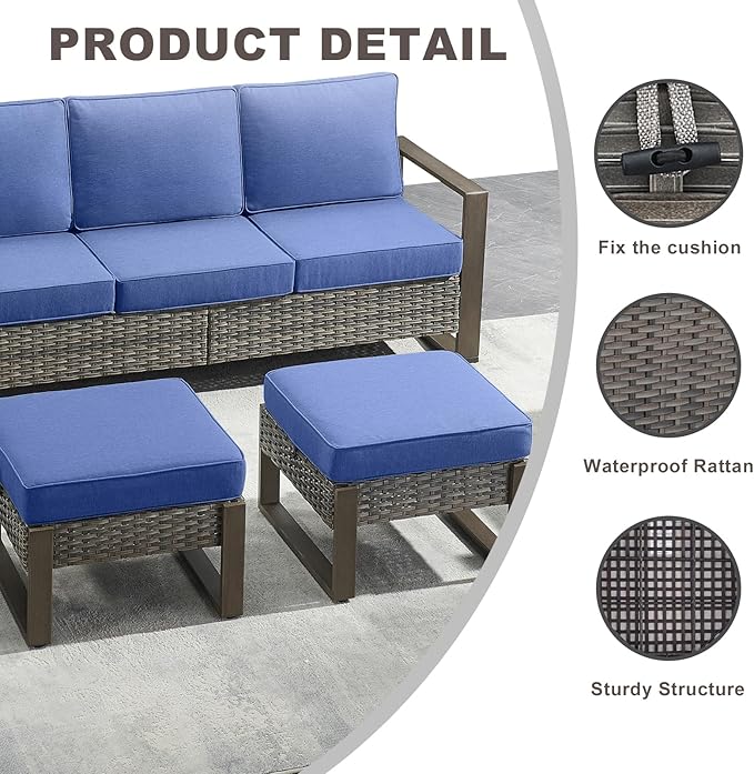 Rilyson Outdoor Ottoman Wicker Patio Footrest - 2 Piece Wicker Footrest Footstools Set with Sturdy Frame - Photo 3