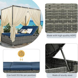 Merax Outdoor Patio Wicker Sunbed Daybed with Canopy, Overhead Curtains, Cushions, Lounge Chairs with Adjustable Seats - Photo 4