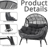 IRONCK Double Egg Chair Outdoor, 2 Person Wicker Lounge Chair, Oversized Thickened Padded Cushions and Headrests - Photo 4