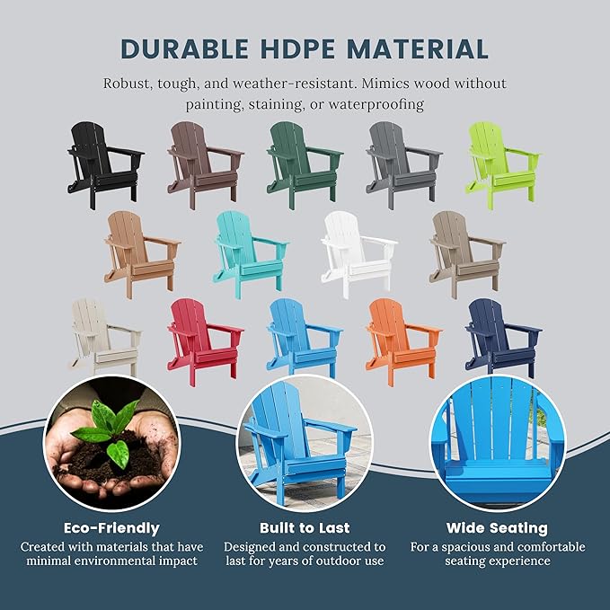 WO WESTIN OUTDOOR HDPE Laguna Outdoor Folding Poly Adirondack Chair (Set of 8),Pacific Blue