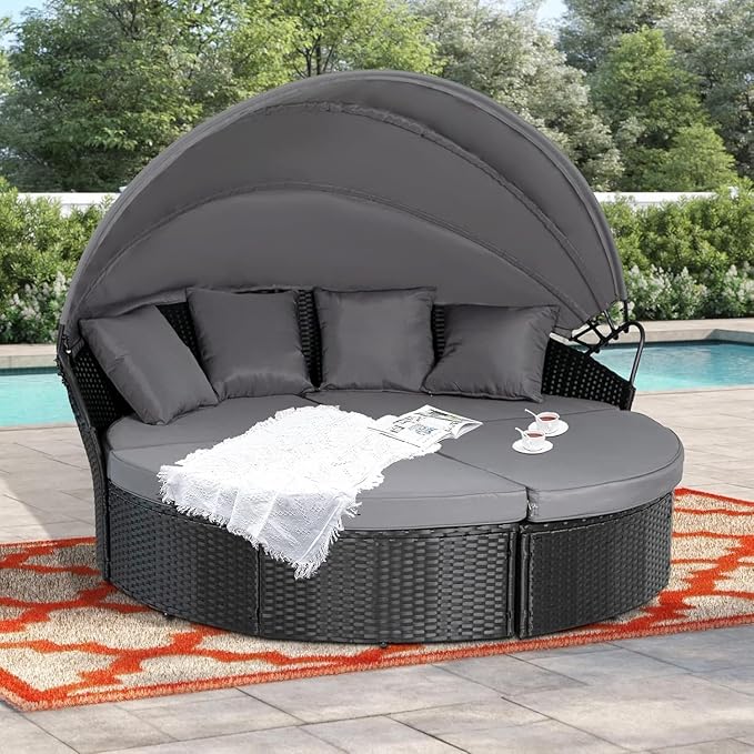 SUNCROWN Outdoor Patio Round Daybed with Retractable Canopy - Photo 1