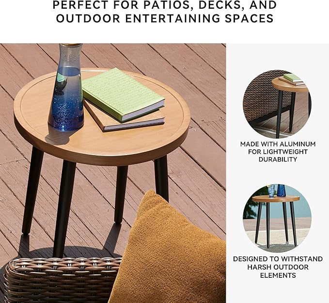 Signature Design by Ashley Horizon Hall Casual Outdoor End Table with 4 Legs, Light Brown & Black - Photo 4