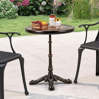 Tangkula 24" Round Patio Dining Table, Weather-Resistant Cast Aluminum Outdoor Table with Carved Texture & Painted Top, for Balcony, Garden, Backyard, Poolside