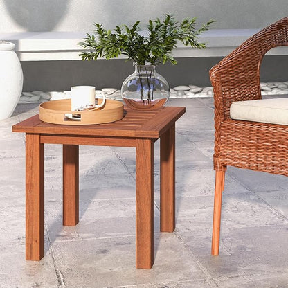 Tangkula Square Outdoor Side Table, 17.5” Patio Hardwood End Table w/Slatted Tabletop, Small Coffee Table, Outdoor Indoor Chairside Table for Porch Garden Balcony, Easy Assembly (2, Natural)