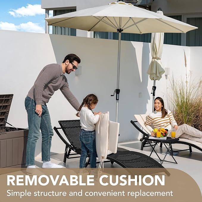 Devoko Patio Chaise Lounge Sets Outdoor Rattan Adjustable Back 3 Pieces Cushioned Patio Folding Chaise Lounge with - Photo 8