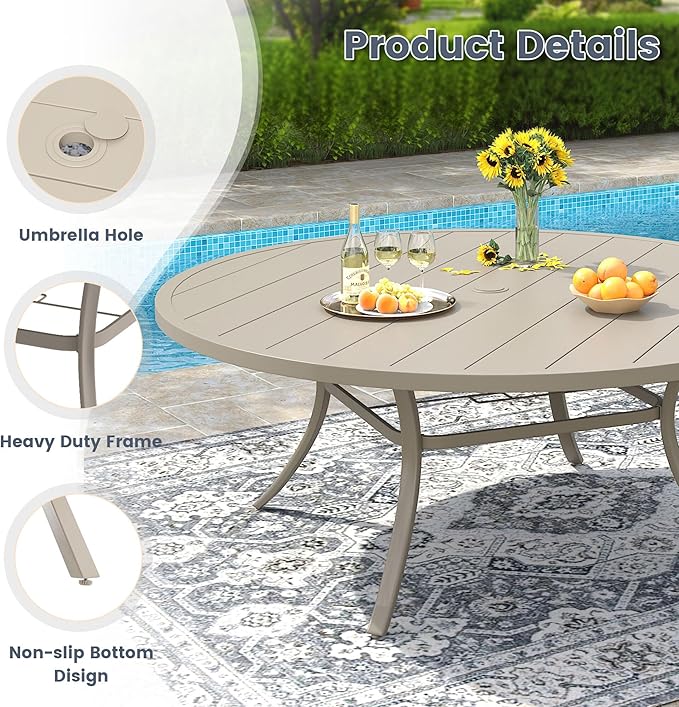 VICLLAX 60" Outdoor Round Patio Dining Table for 8-10 - Photo 4