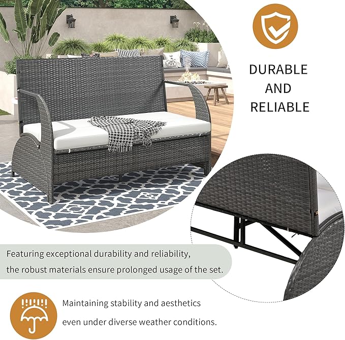 2-in-1 Convertible Picnic Upholstered Bench,57.1" Outdoor Loveseat,Portable Picnic Table Couch,Convertible to 4 Seats&1 Table,for Garden,Lawn,Backyard,Porch,Patio, Beige