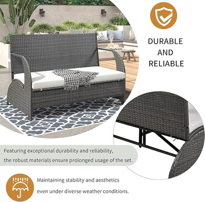 2-in-1 Convertible Picnic Upholstered Bench,57.1" Outdoor Loveseat,Portable Picnic Table Couch,Convertible to 4 Seats&1 Table,for Garden,Lawn,Backyard,Porch,Patio, Beige