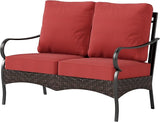 PHI VILLA Wicker & Metal Outdoor 2-Seat Patio Couch, Patio Sofa Loveseat with Deep Seating for Front Porch, Deck - Photo 8