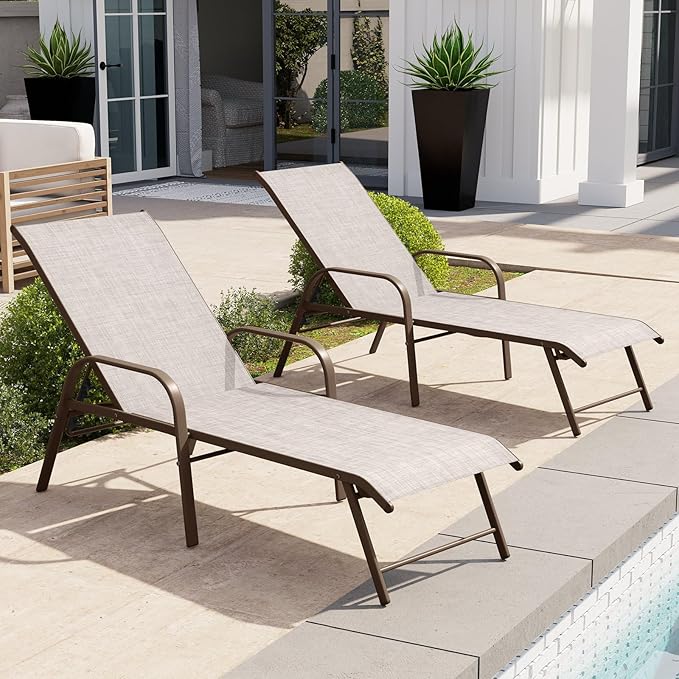 Crestlive Products Chaise Lounge Chair Outdoor with Armrests, Pool Lounge Chairs Set of 2 - Photo 1
