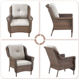 Patio Wicker Chairs Outdoor Furniture Chair - Set of 2 Outside All Weather Lawn Dining Brown Rattan Armchair with High - Photo 5
