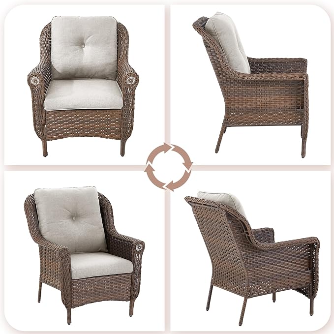 Patio Wicker Chairs Outdoor Furniture Chair - Set of 4 Outside All Weather Lawn Dining Brown Rattan Armchair with High - Photo 5